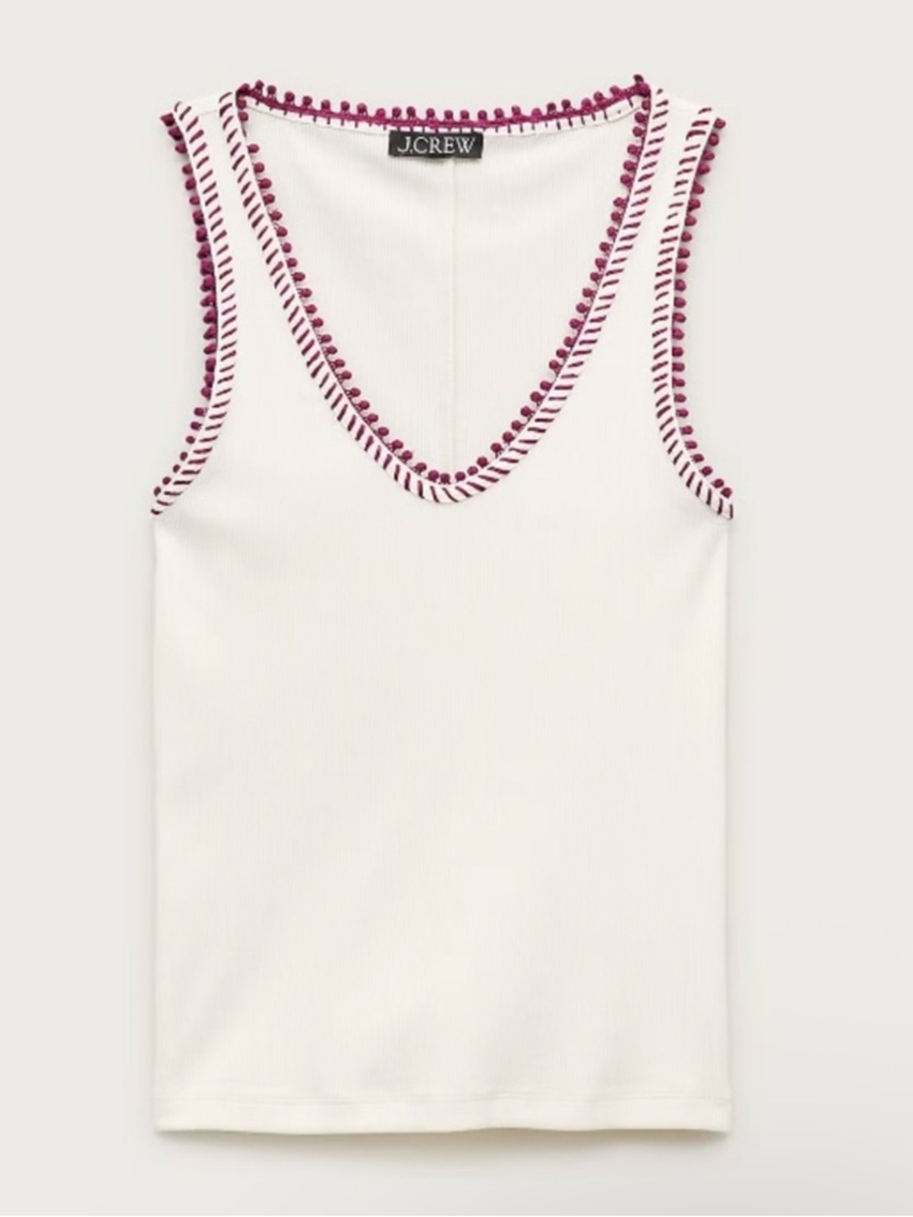 NWT J. Crew Perfect Rib V-neck Tank Top Hand-stitched Trim Ivory